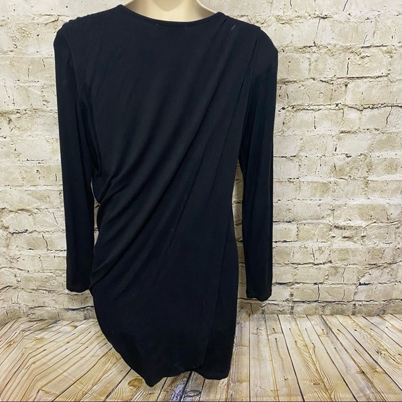 Bar III Black Long Sleeve Layered Ruched Bodycon Dress - Picture 2 of 4